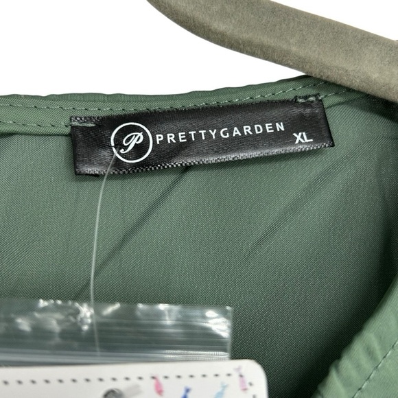 PRETTYGARDEN Green Satin Wrap Tie Waist Mini Dress XL NWT Long Sleeve - Picture 2 of 10